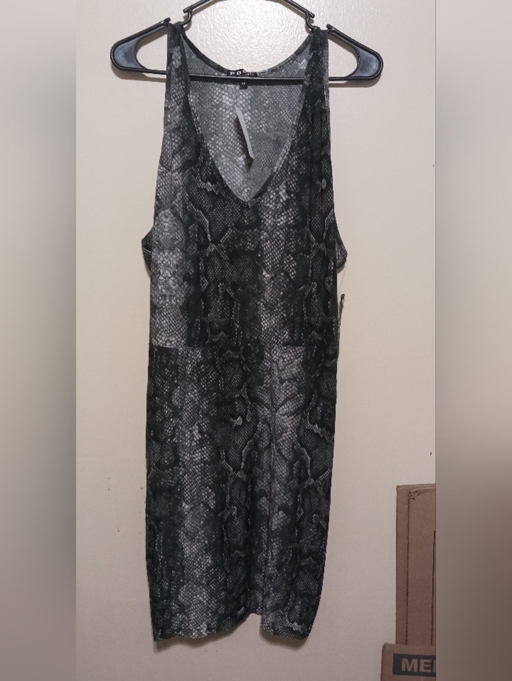 Poof! New York Womens Gray and Black Sheer Snake-Print Tank 2x A-10